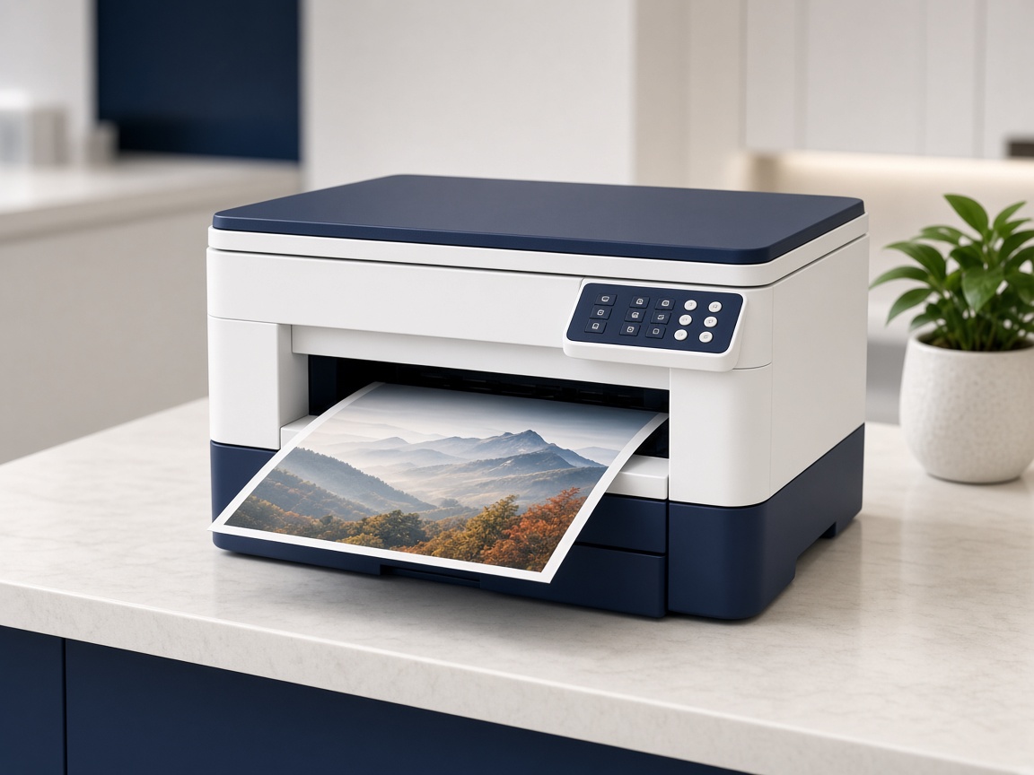 Compact color multifunction printer on a reception desk