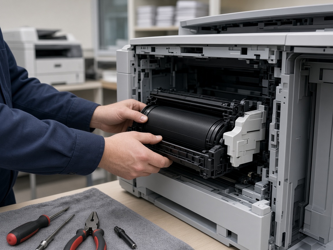 Close-up of a printer being repaired